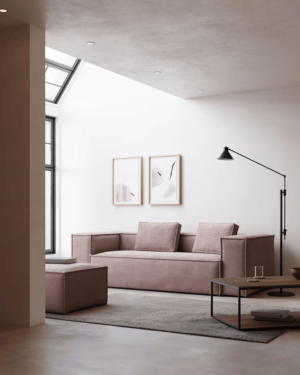 3-Seater Sofa BLOK Light Pink Corduroy — Kave Home