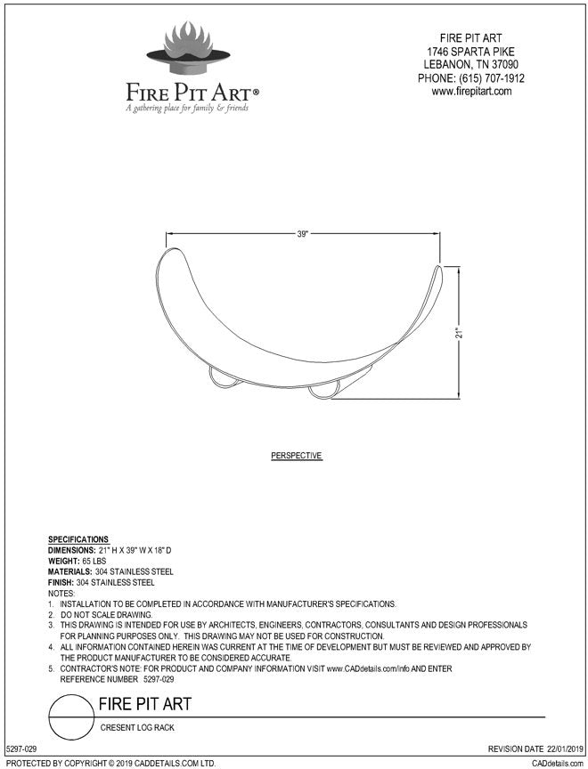 Fire Pit Art Stainless Steel Crescent Log Rack – view 5