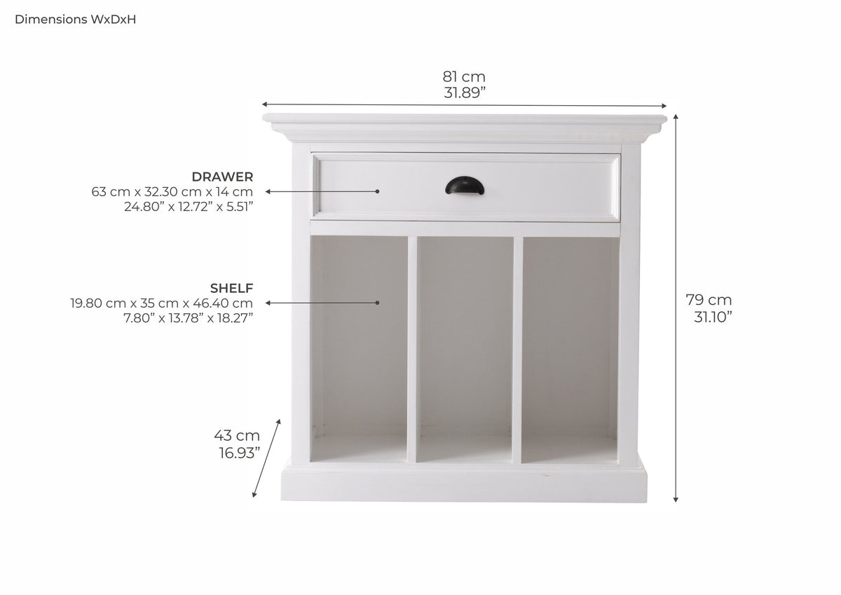 NovaSolo Halifax Bedside Table with Dividers, Classic White – dimensions