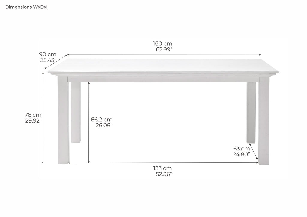 NovaSolo Halifax Dining Table, Classic White – dimensions