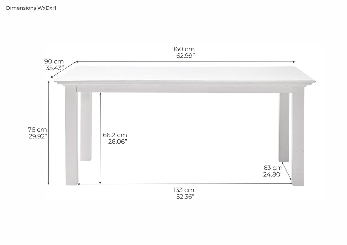 NovaSolo Halifax Dining Table, Classic White – dimensions