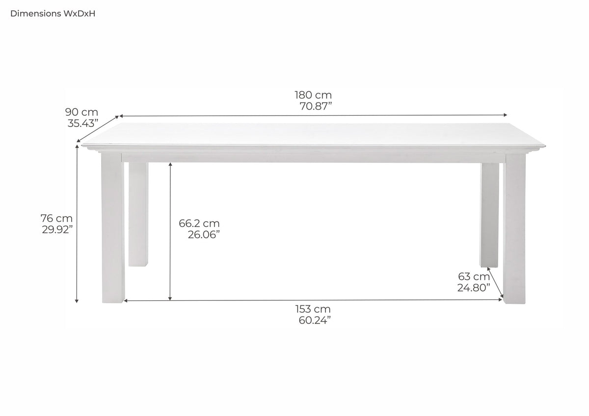 NovaSolo Halifax Dining Table, Classic White – dimensions
