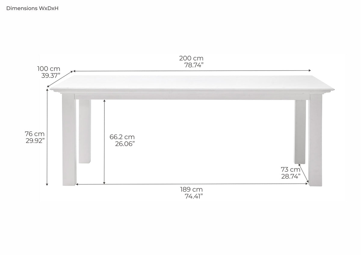 NovaSolo Halifax Dining Table, Classic White – dimensions