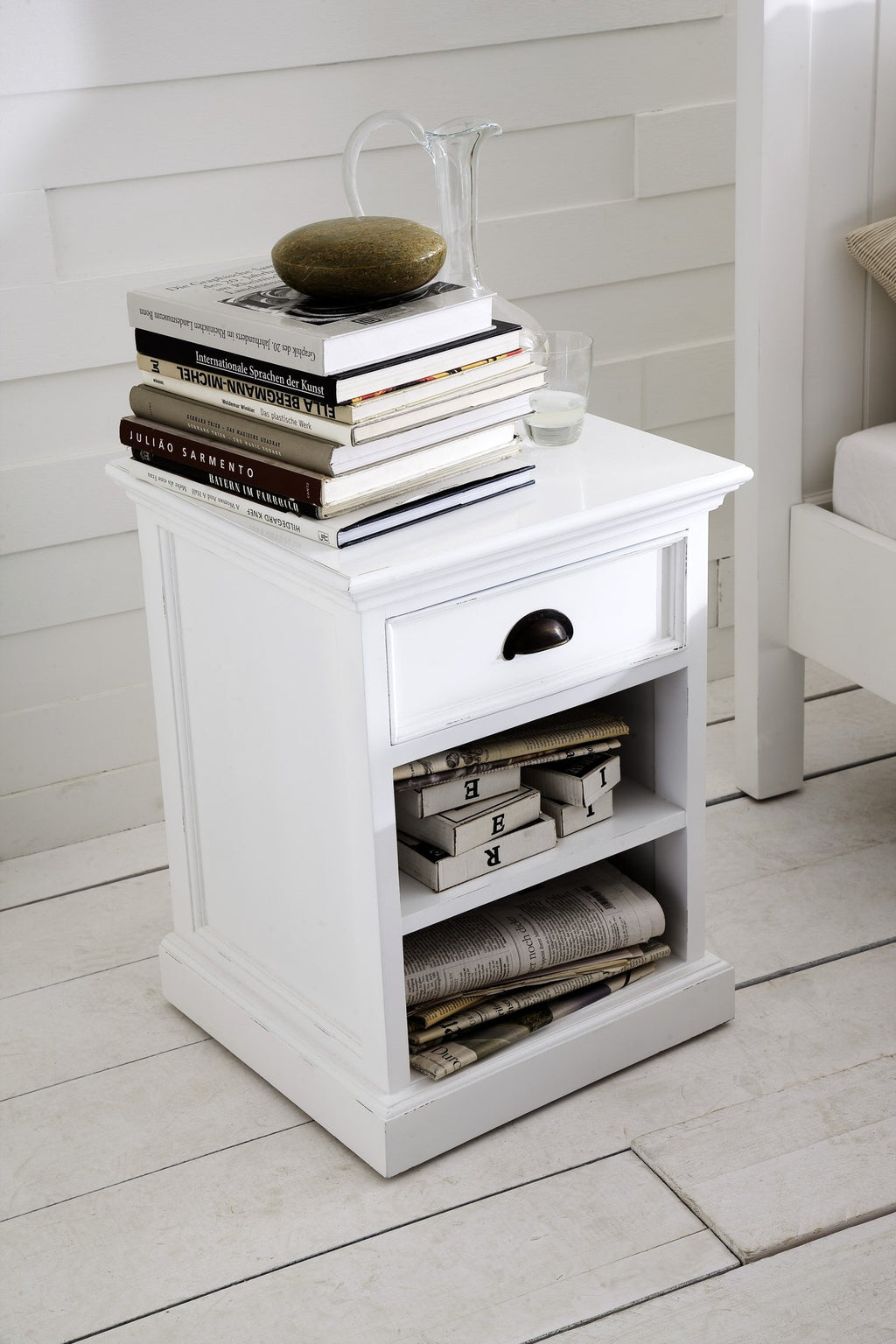 NovaSolo Halifax Bedside Table with Shelves, Classic White – view 10