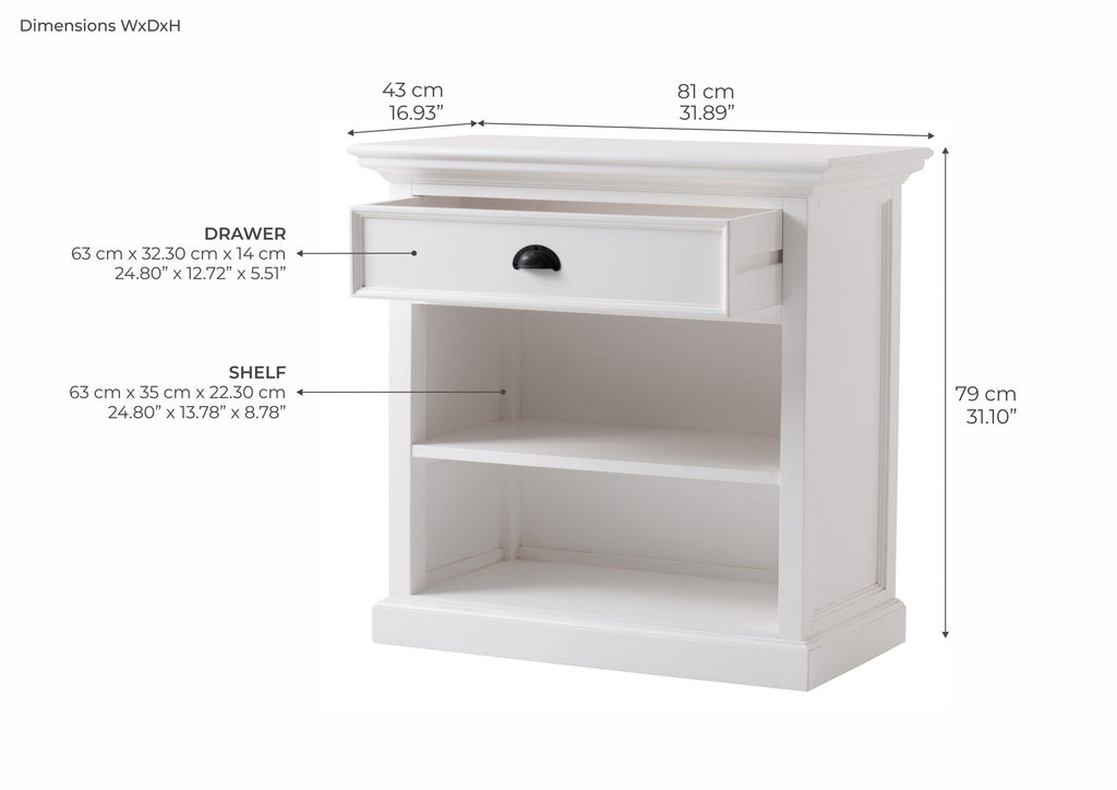 NovaSolo Halifax Bedside Table with Shelves, Classic White – dimensions