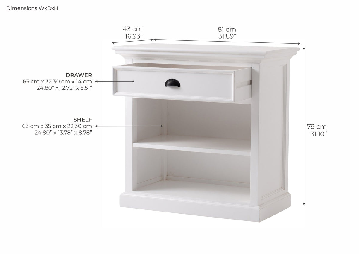 NovaSolo Halifax Bedside Table with Shelves, Classic White – dimensions