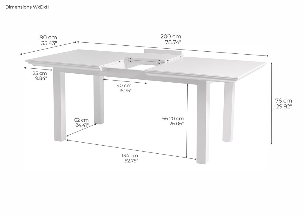 NovaSolo Halifax Dining Extension Table Dining Table, Classic White – dimensions