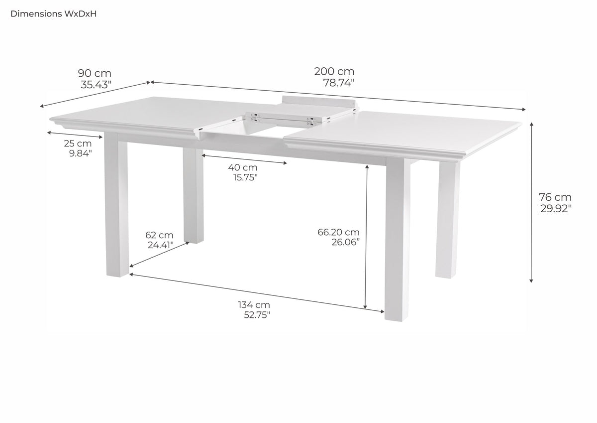 NovaSolo Halifax Dining Extension Table Dining Table, Classic White – dimensions