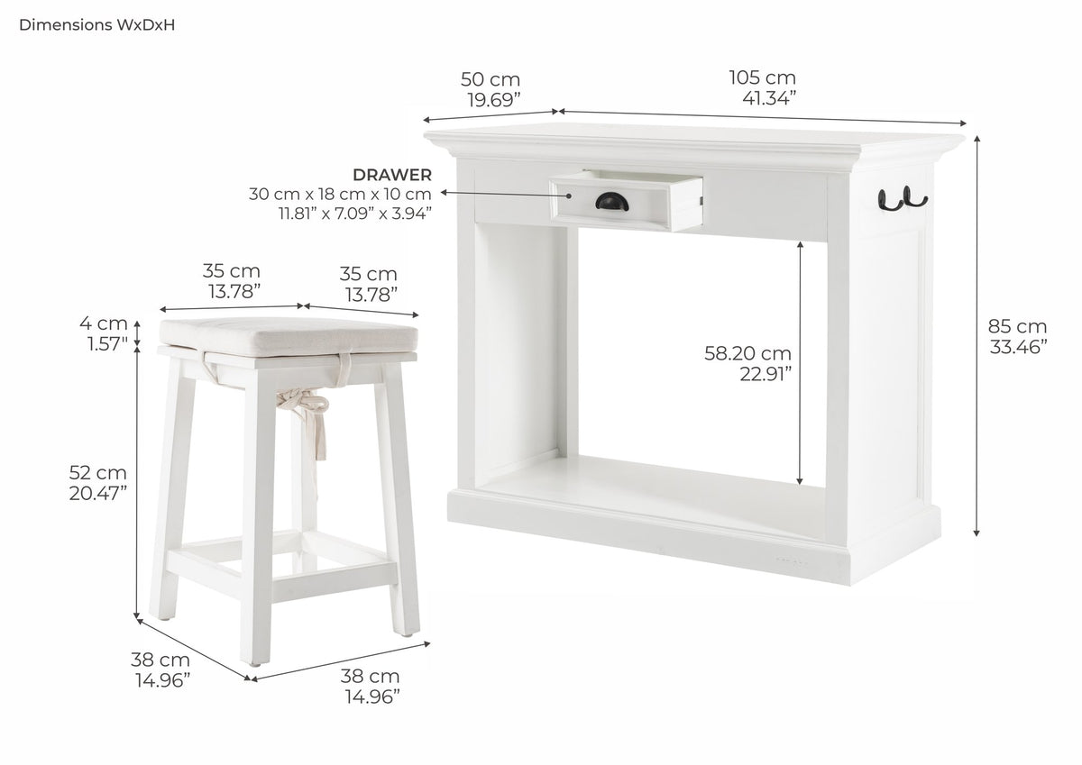 NovaSolo Halifax 3-Piece Dining Set Dining Table, Classic White – dimensions