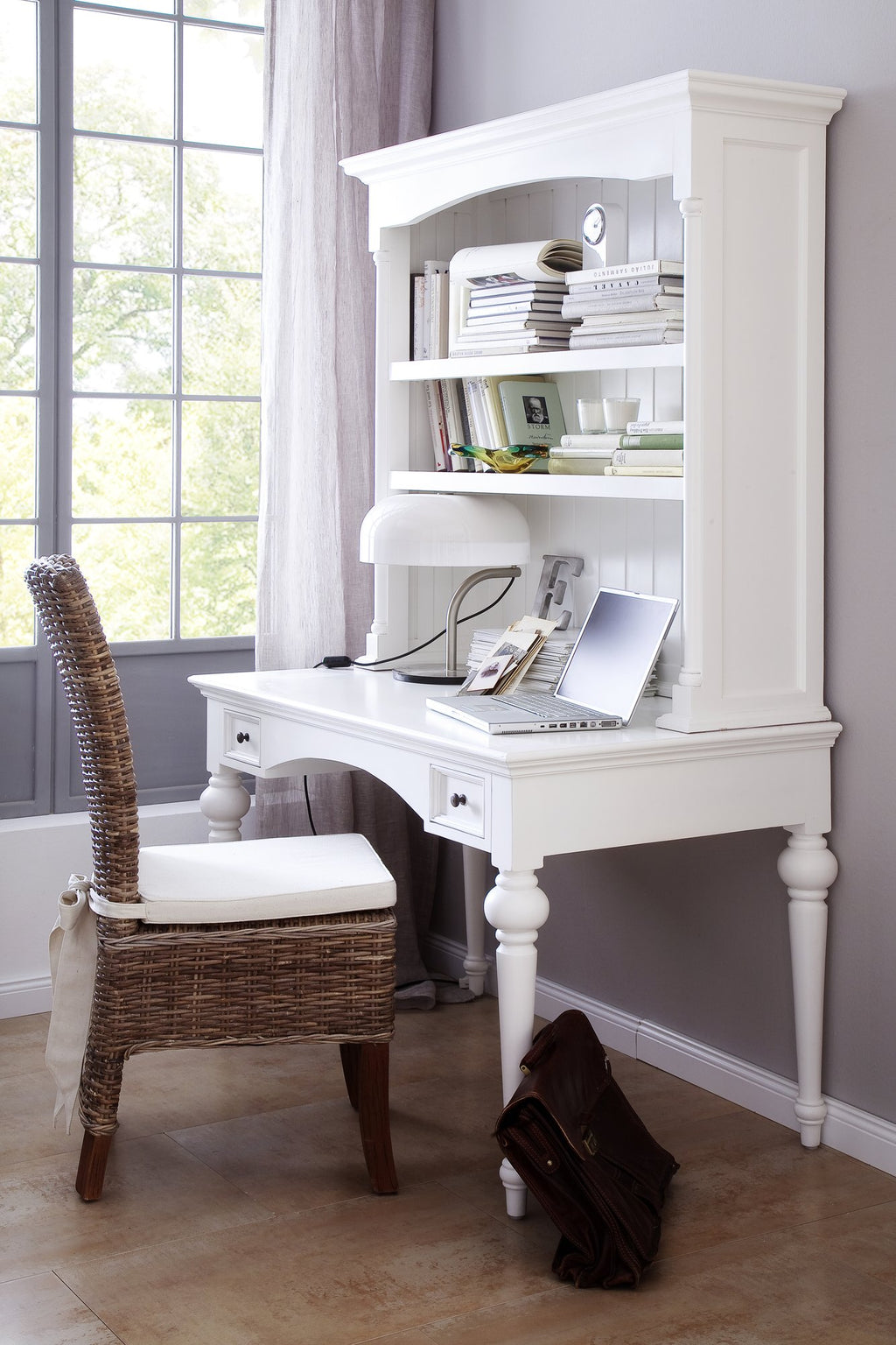 NovaSolo Provence Secretary Desk with Hutch, Classic White – view 10