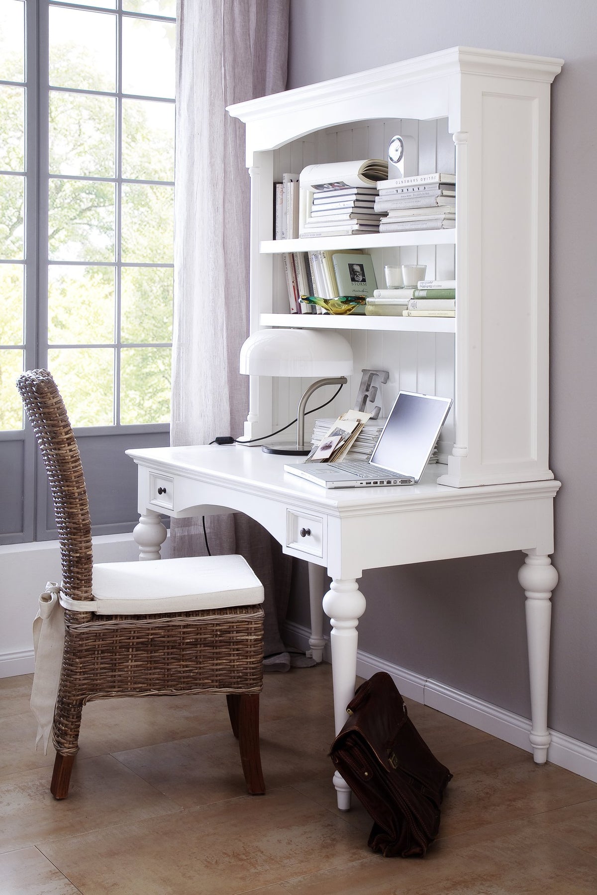 NovaSolo Provence Secretary Desk with Hutch, Classic White – view 10