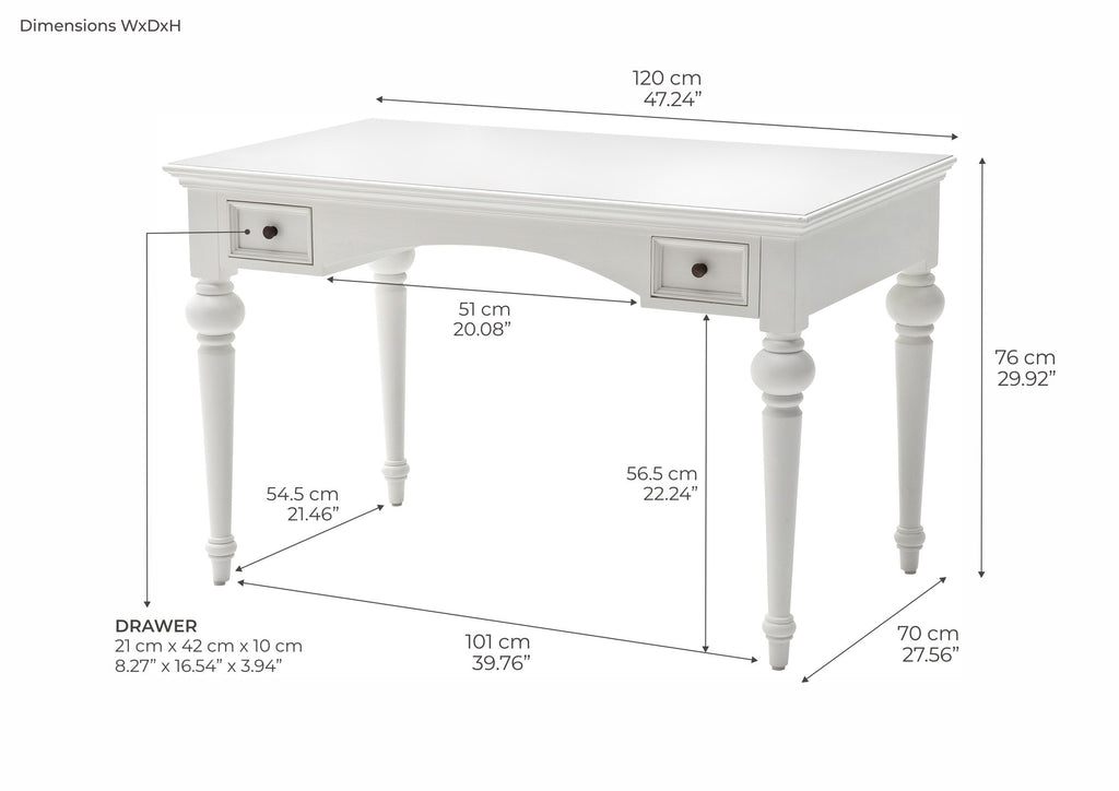NovaSolo Provence Desk, Classic White – dimensions
