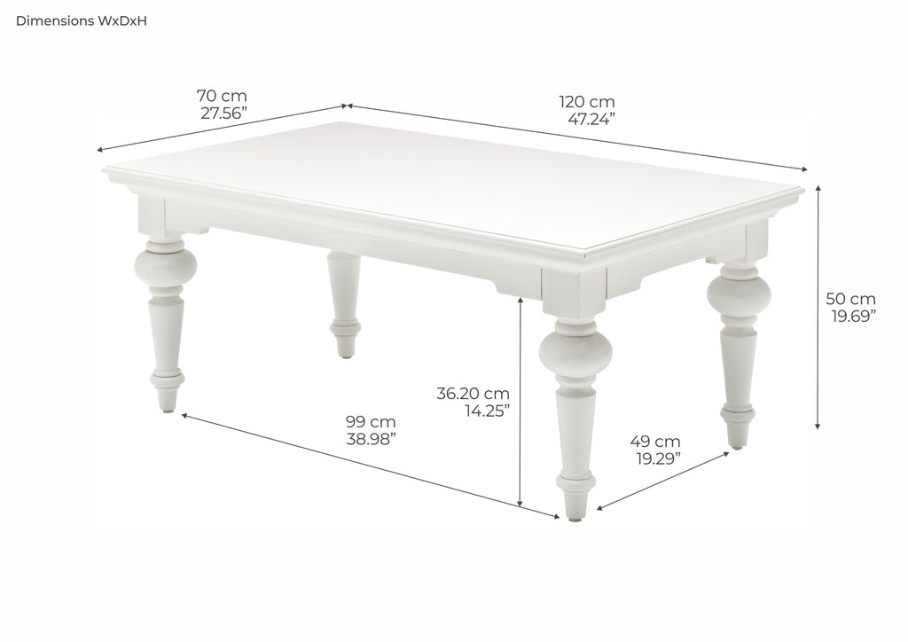NovaSolo Provence Rectangular Coffee Table, Classic White – dimensions