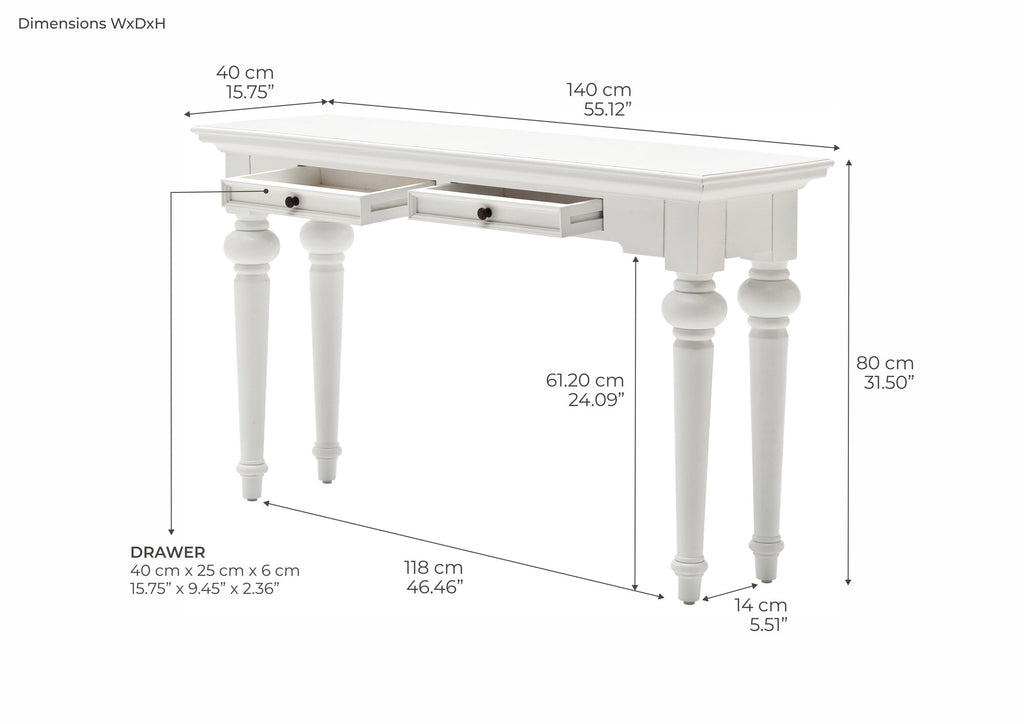 NovaSolo Provence Console Table, Classic White – dimensions