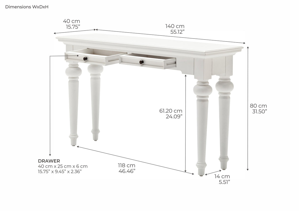 NovaSolo Provence Console Table, Classic White – dimensions