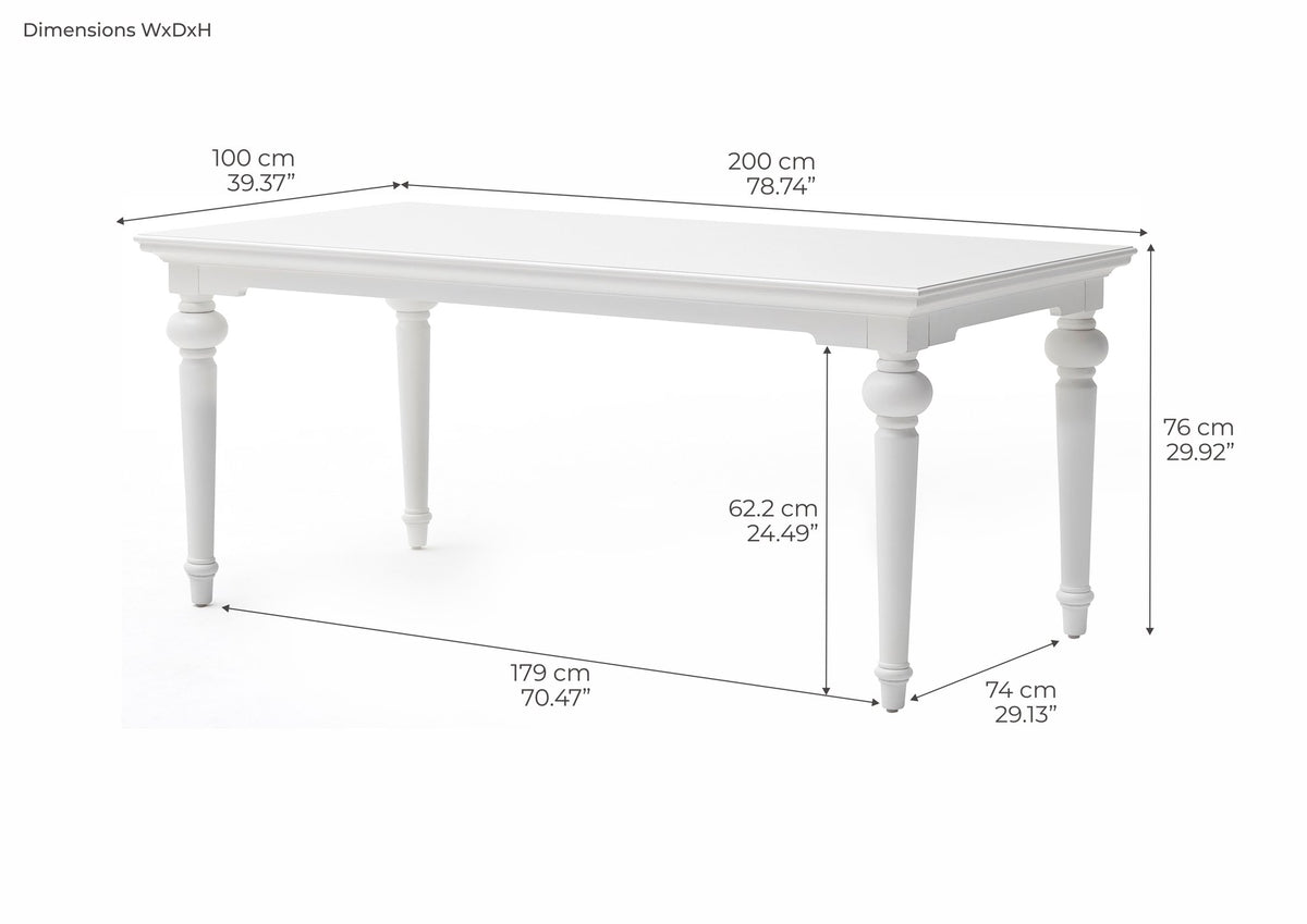 NovaSolo Provence 79" Dining Table, Classic White – dimensions