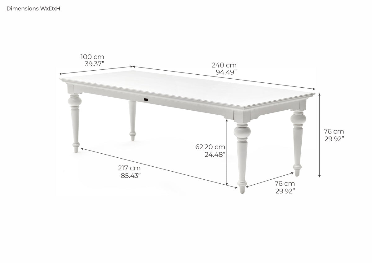 NovaSolo Provence 94" Dining Table, Classic White – dimensions
