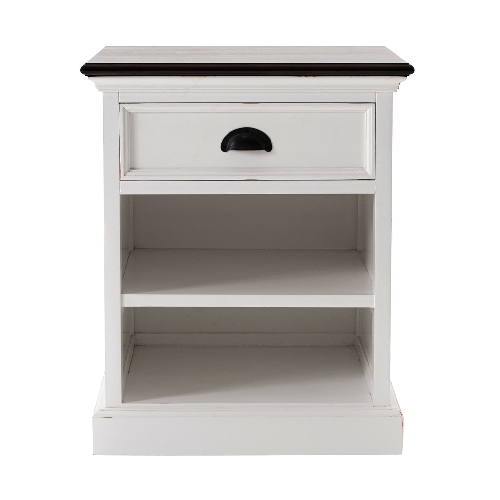 NovaSolo Halifax Accent Bedside Table with Shelves, White Distress & Deep Brown