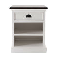 NovaSolo Halifax Accent Bedside Table with Shelves, White Distress & Deep Brown