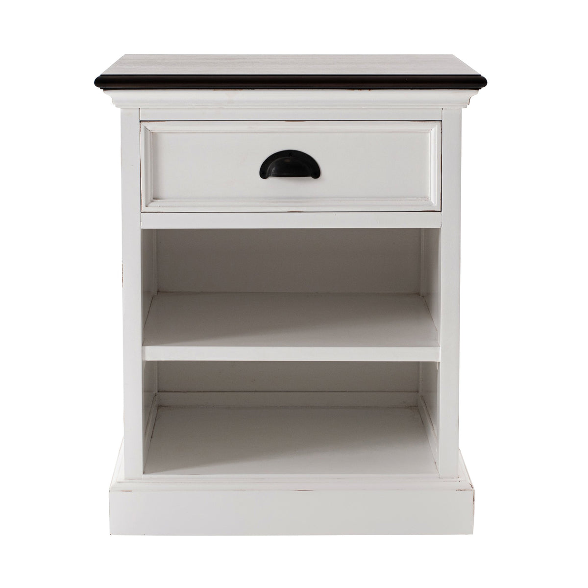 NovaSolo Halifax Accent Bedside Table with Shelves, White Distress & Deep Brown