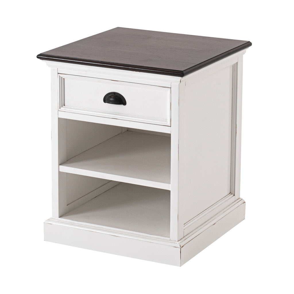 NovaSolo Halifax Accent Bedside Table with Shelves, White Distress & Deep Brown – view 2