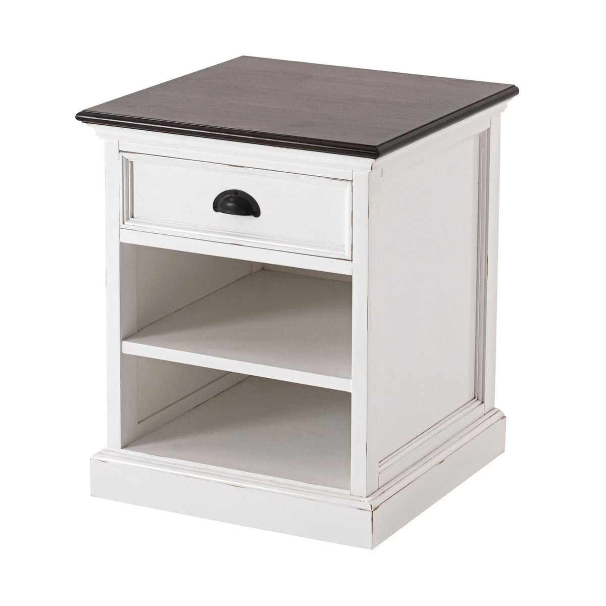 NovaSolo Halifax Accent Bedside Table with Shelves, White Distress & Deep Brown – view 2