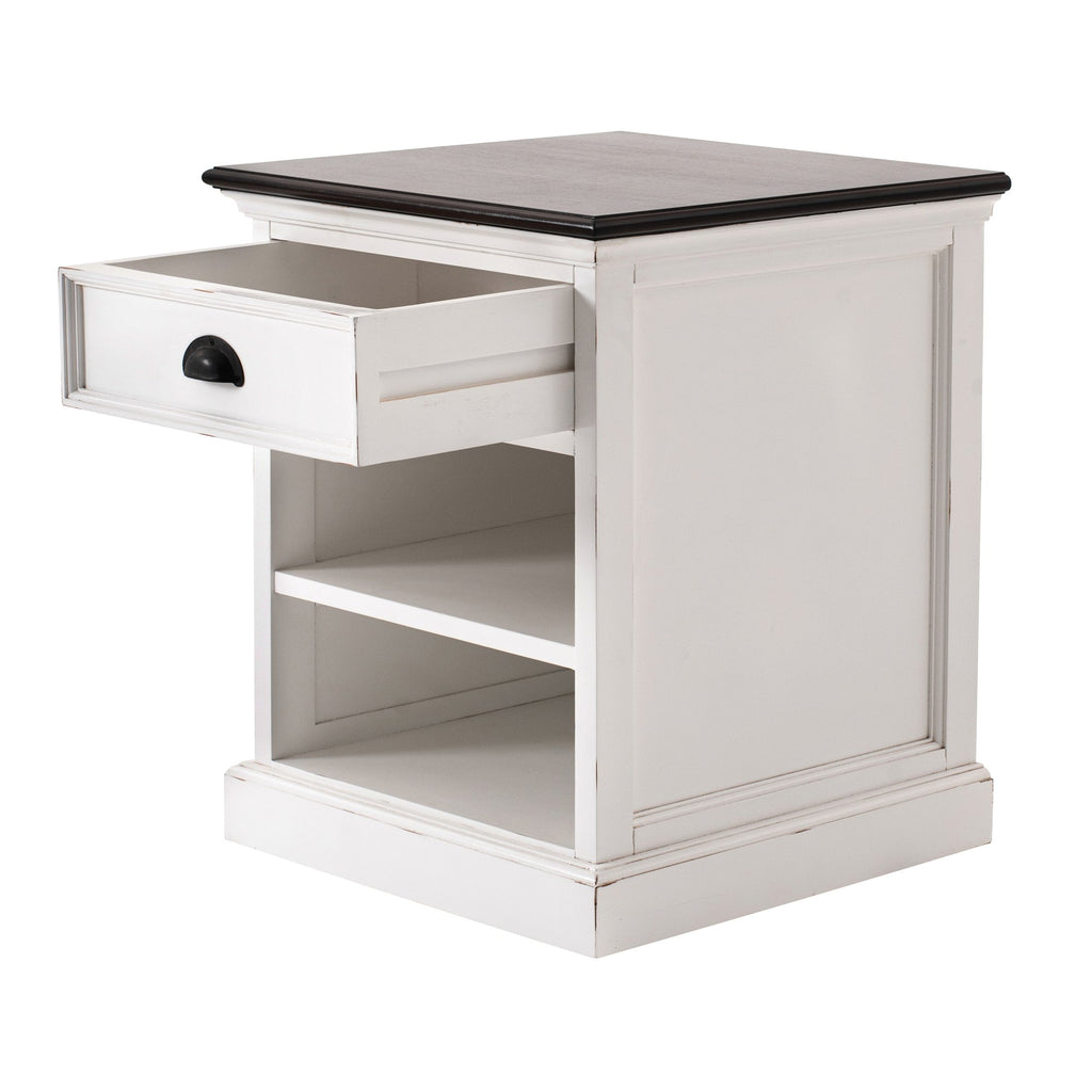 NovaSolo Halifax Accent Bedside Table with Shelves, White Distress & Deep Brown – view 3