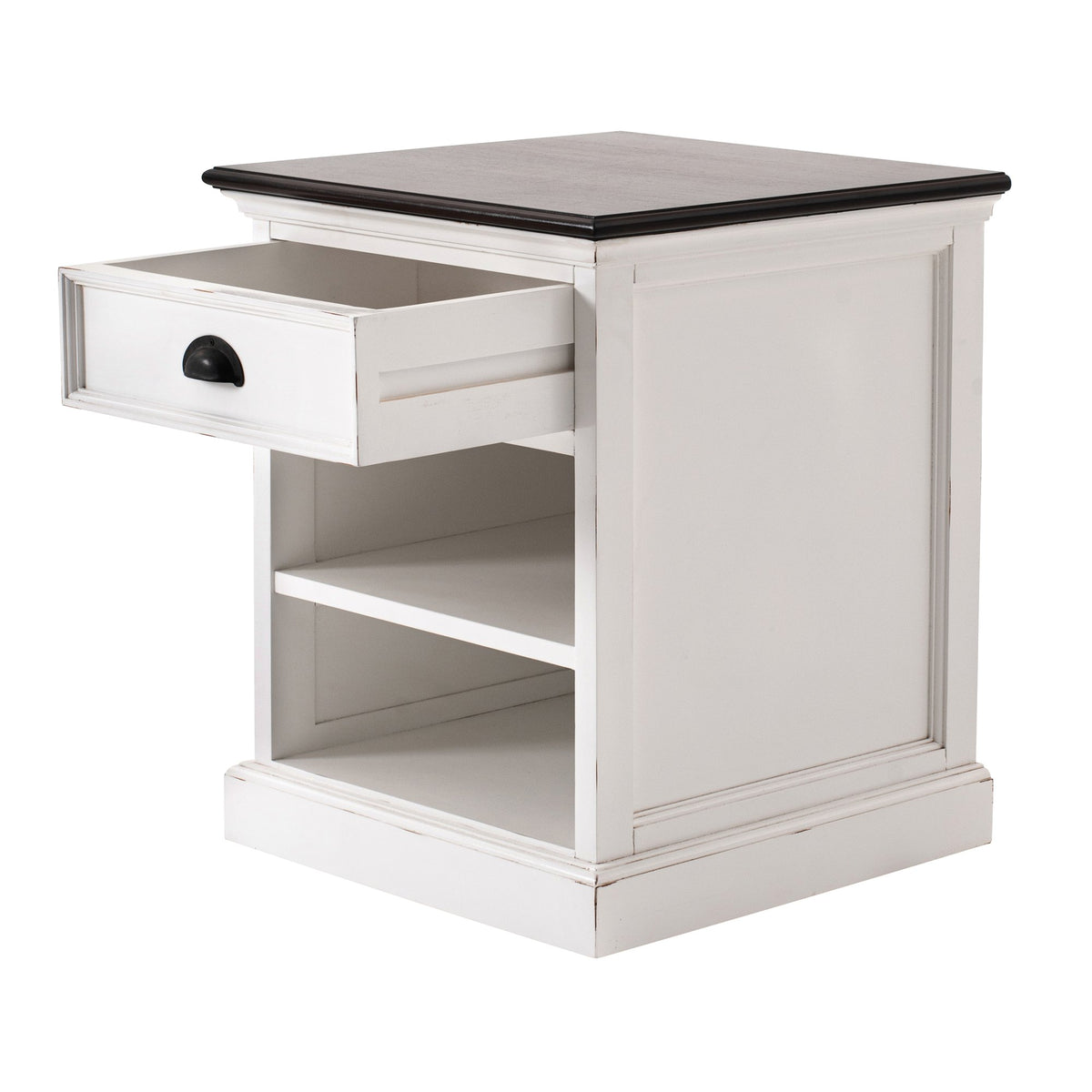 NovaSolo Halifax Accent Bedside Table with Shelves, White Distress & Deep Brown – view 3