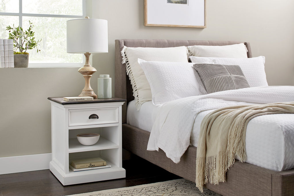 NovaSolo Halifax Accent Bedside Table with Shelves, White Distress & Deep Brown – view 6