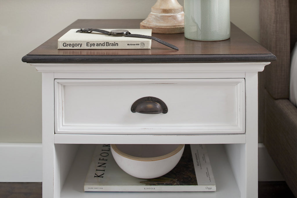 NovaSolo Halifax Accent Bedside Table with Shelves, White Distress & Deep Brown – view 7
