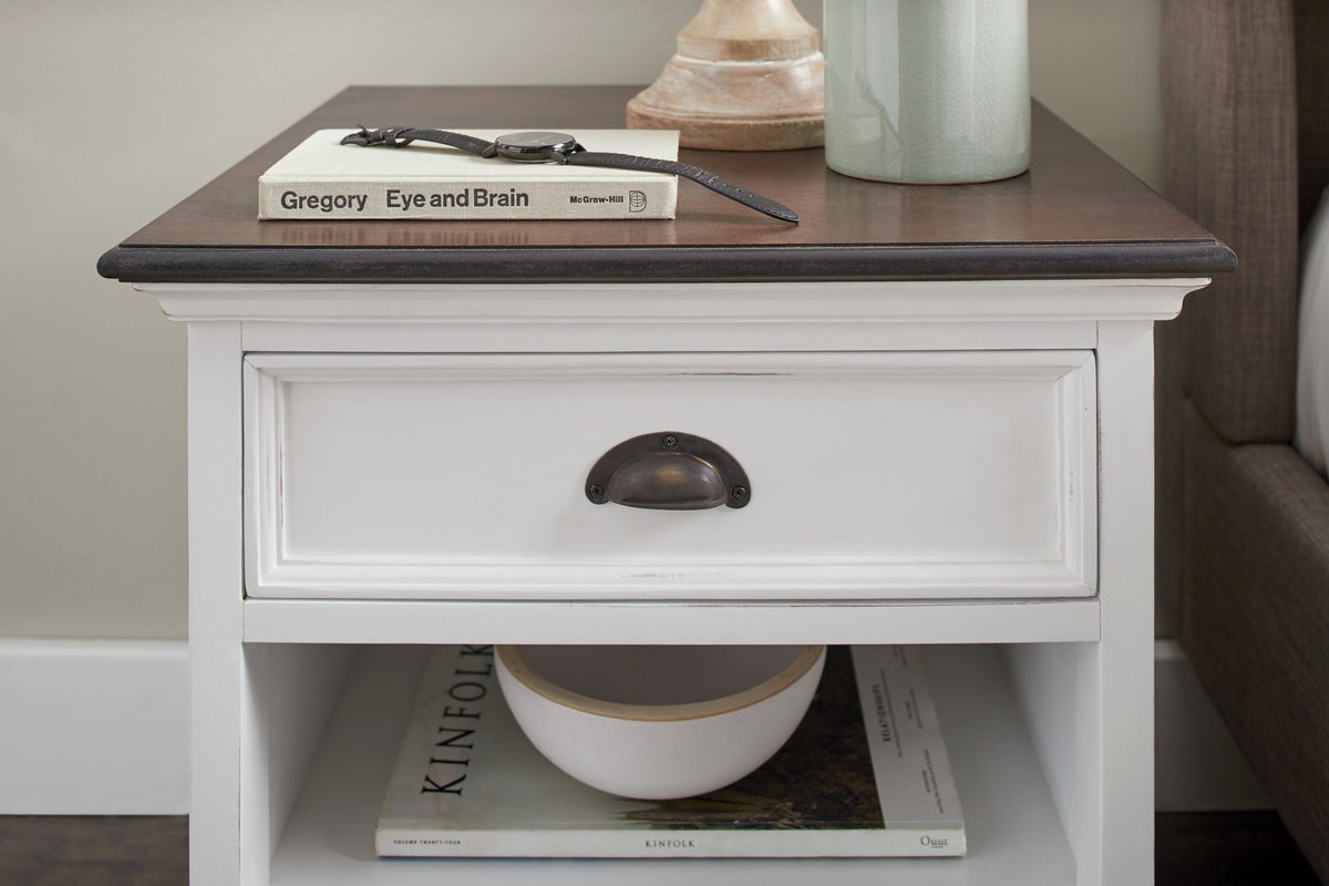 NovaSolo Halifax Accent Bedside Table with Shelves, White Distress & Deep Brown – view 7