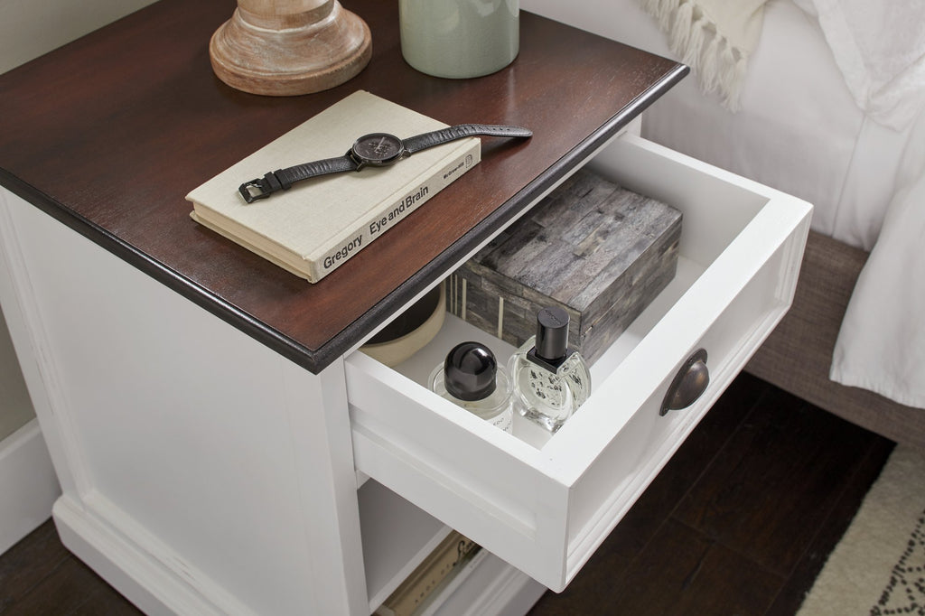 NovaSolo Halifax Accent Bedside Table with Shelves, White Distress & Deep Brown – view 8