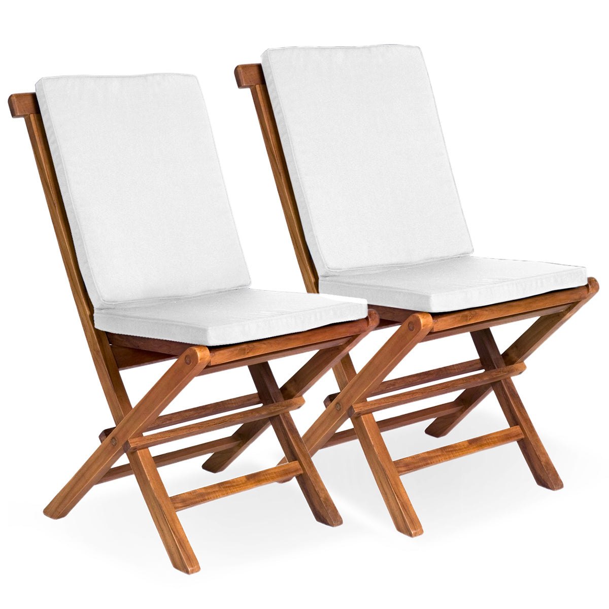All Things Cedar Folding Chair Set with Blue Cushions