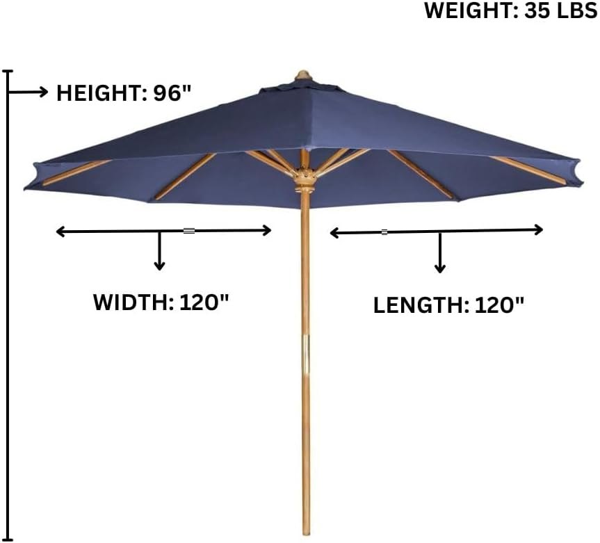 All Things Cedar 10-ft Teak Market Umbrella with Blue Canopy