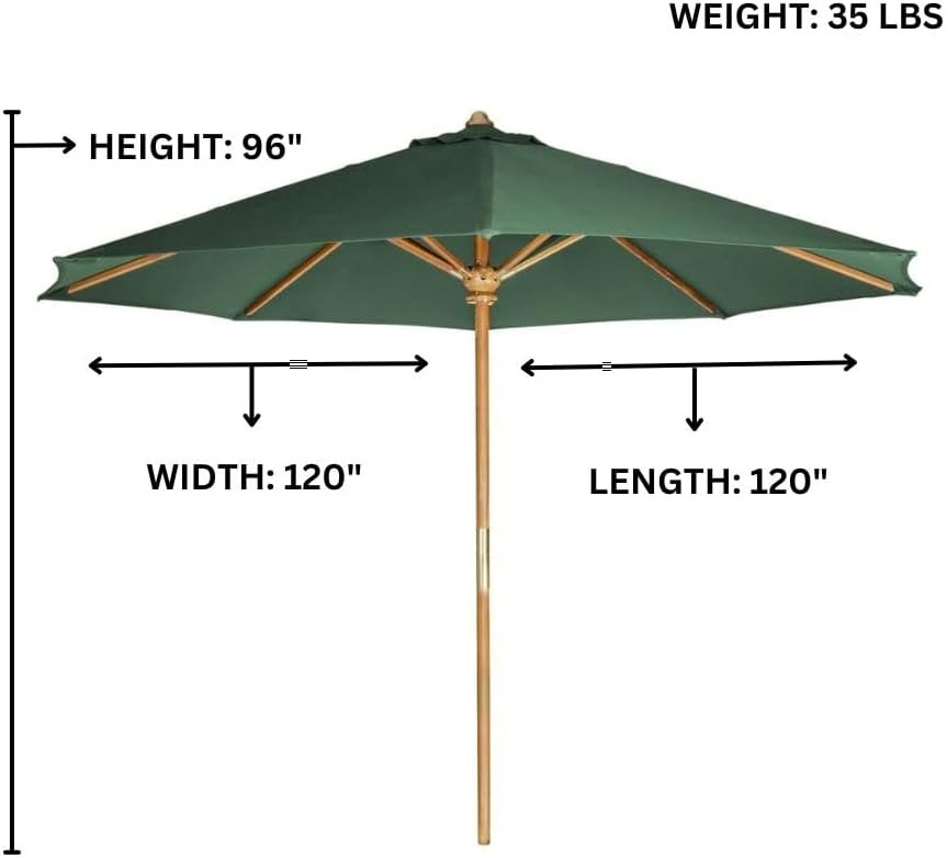 All Things Cedar 10-ft Teak Market Umbrella with Green Canopy – view 3
