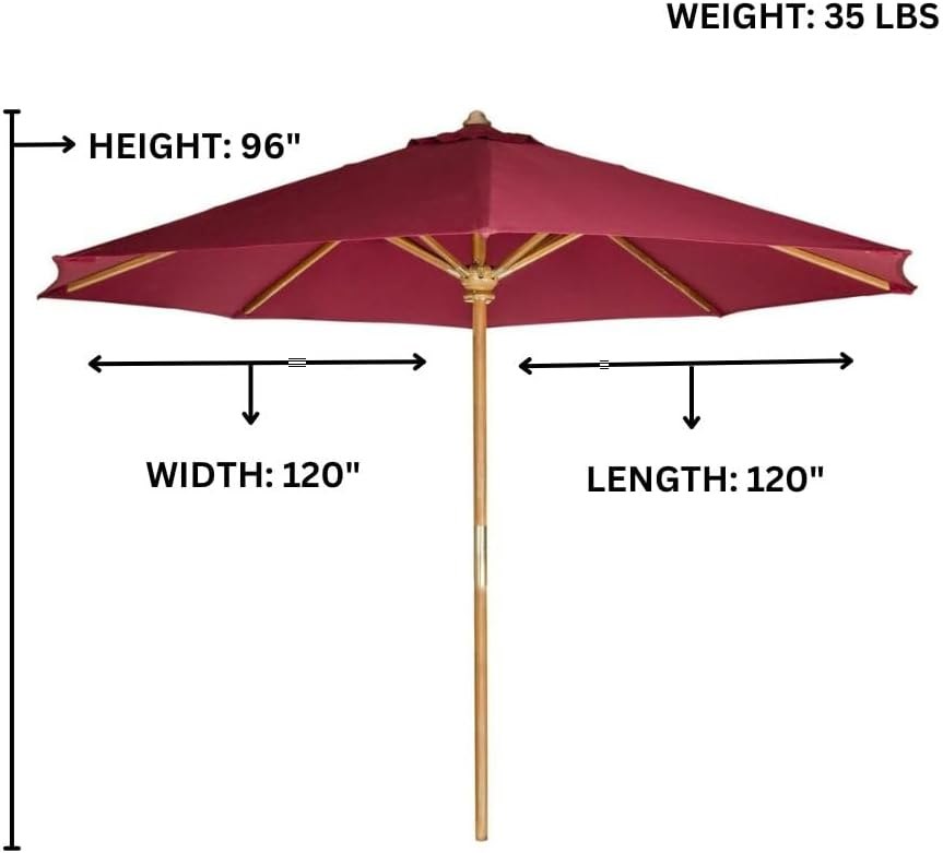 All Things Cedar 10-ft Teak Market Umbrella with Red Canopy – view 3