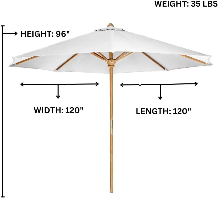 All Things Cedar 10-ft Teak Market Umbrella with White Canopy – view 3